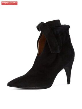 Faux Leather Kitten Heel Ankle Booties Pointed Toe Bow Dress Boots